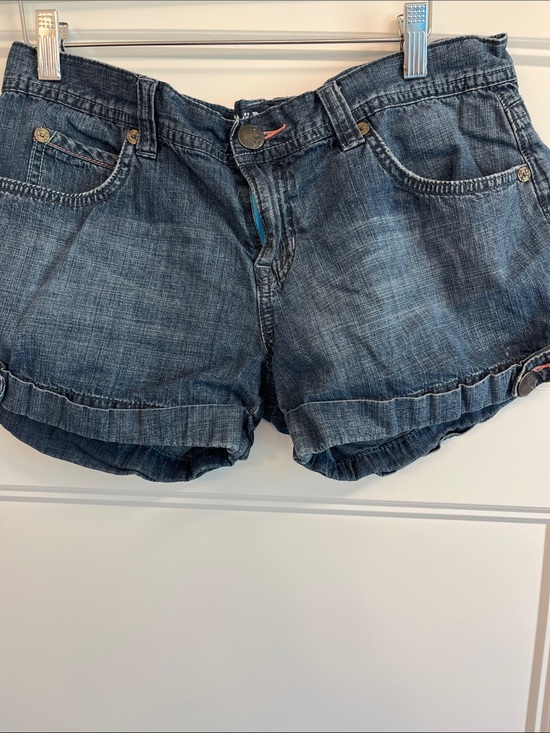 Roxy Pants - Roxy Washed Blue Denim Ruched Hem Shorts